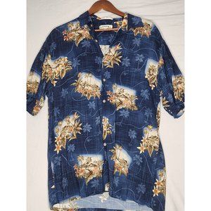 Campia Moda Hawaiian Shirt Men's‎ Size L Blue Short Sleeve Button up